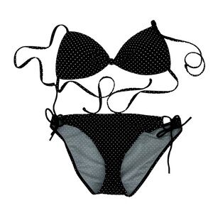 Hula Honey black and white triangle polkadot bathing suit size large